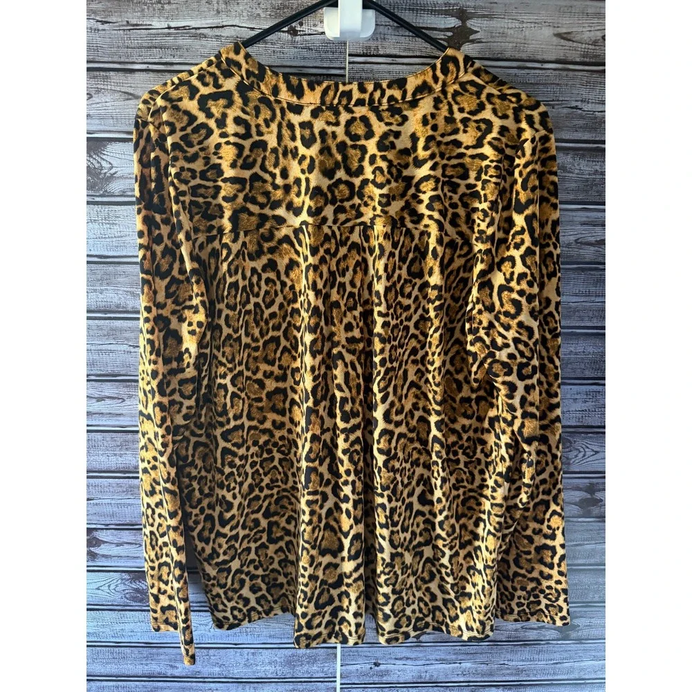 Michael Michael Kors Women's Long-Sleeved Top Sz XL V-Neck Zipper Animal Print